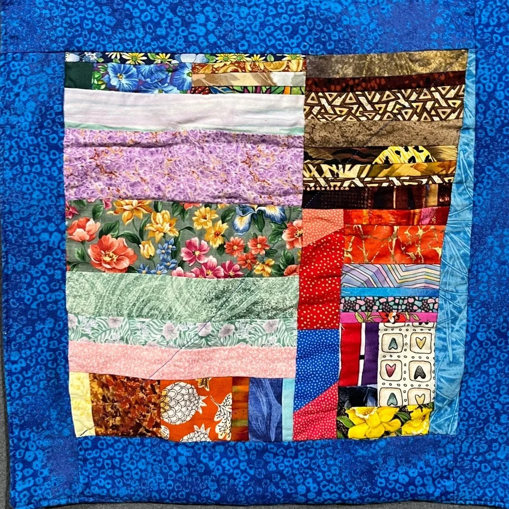 Handmade Quilted Table‎ Runner Wall Hanging Blue Colorful Patchwork Textile Art